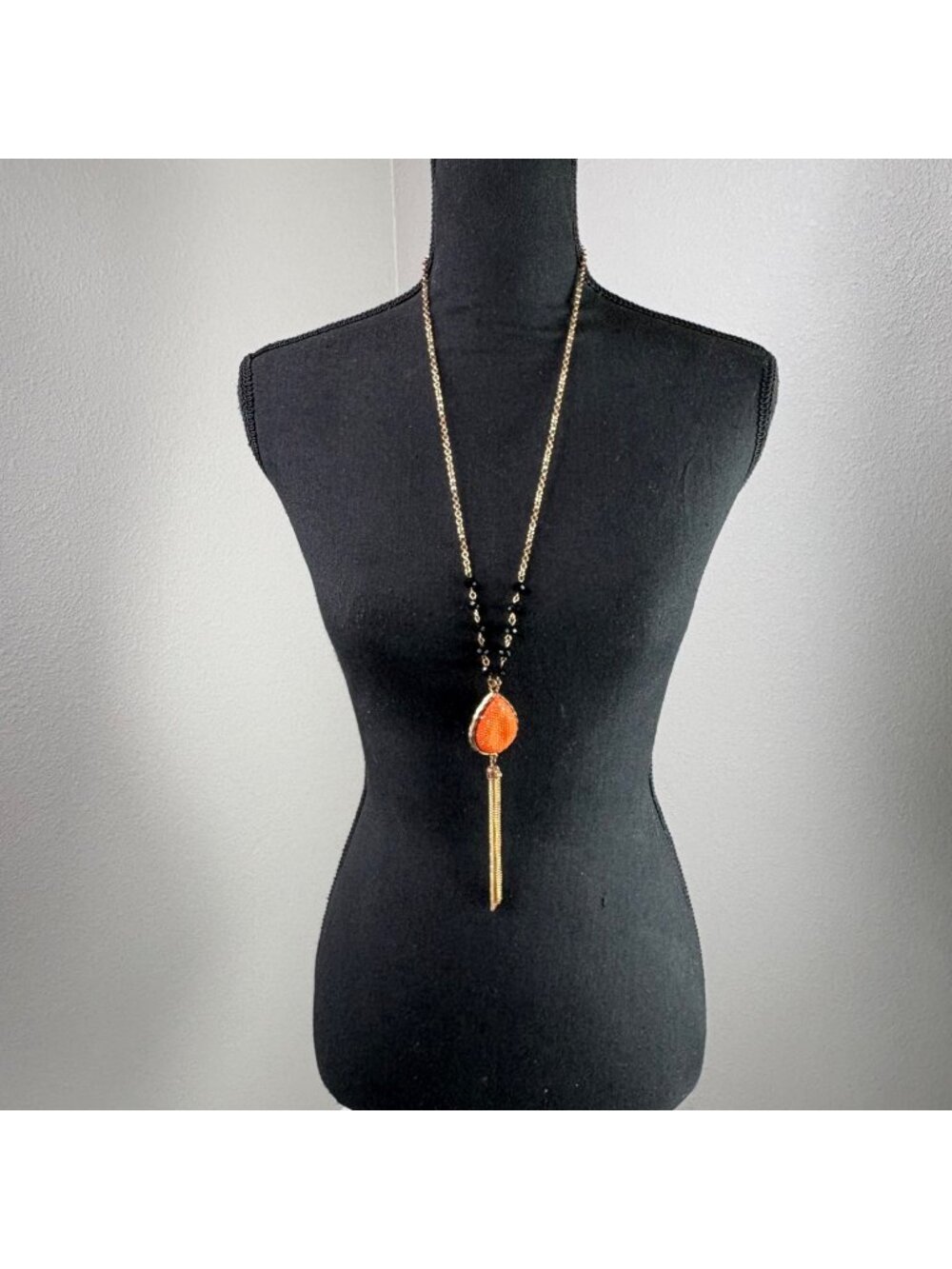 Alma Mater Collection Pendant Necklace Orange Black Beaded Vintage